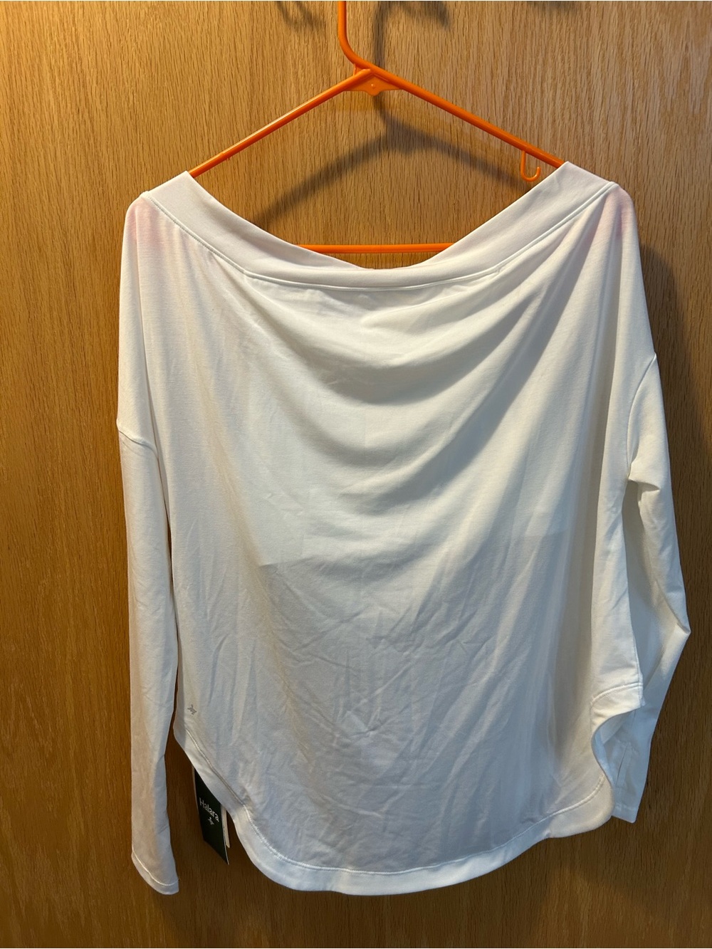 HALARA White Long-Sleeve Draped Neck Top with built in bra - Picture 3 of 3